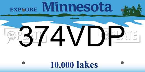 374VDP Minnesota License Plate