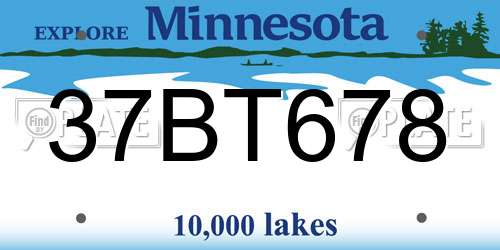 37BT678 Minnesota License Plate