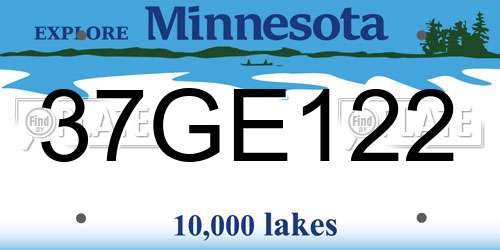 37GE122 Minnesota License Plate