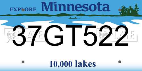 37GT522 Minnesota License Plate