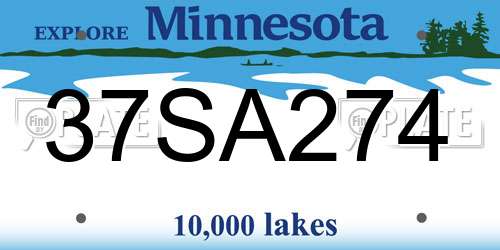 37SA274 Minnesota License Plate