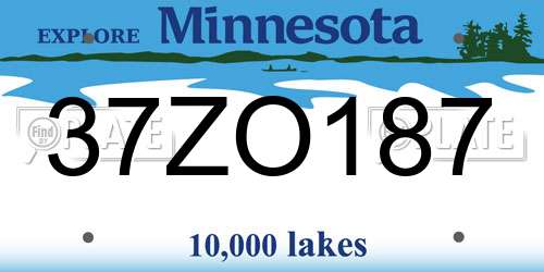 37ZO187 Minnesota License Plate