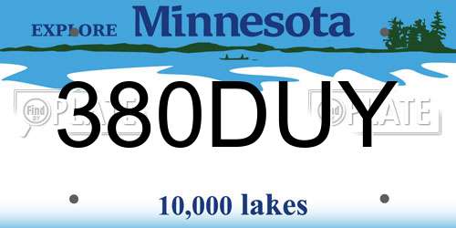 380DUY Minnesota License Plate