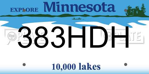 383HDH Minnesota License Plate