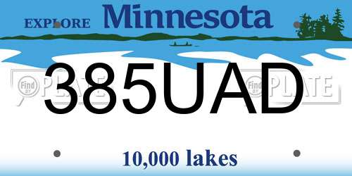 385UAD Minnesota License Plate
