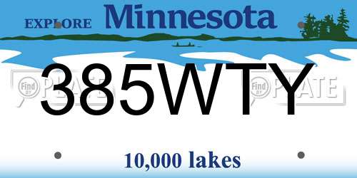 385WTY Minnesota License Plate