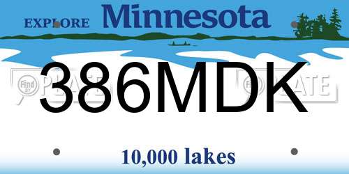386MDK Minnesota License Plate