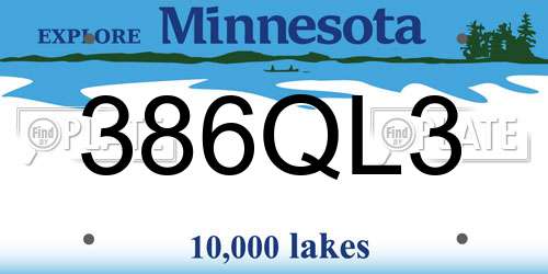 386QL3 Minnesota License Plate