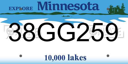 38GG259 Minnesota License Plate