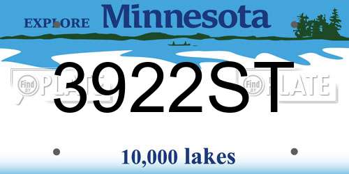 3922ST Minnesota License Plate