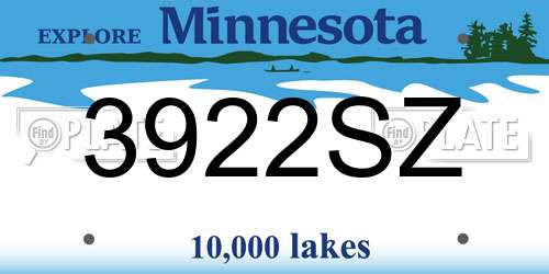 3922SZ Minnesota License Plate