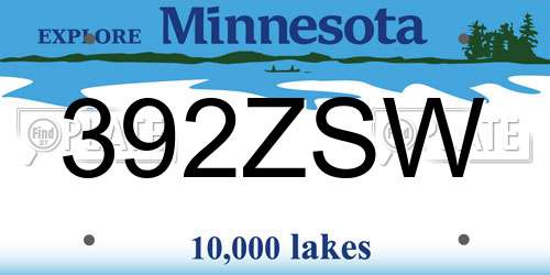 392ZSW Minnesota License Plate