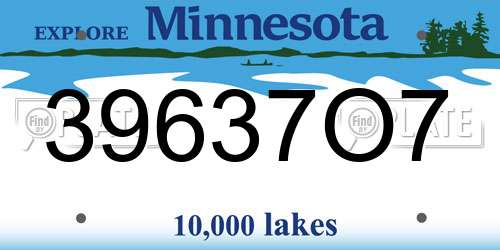 39637O7 Minnesota License Plate