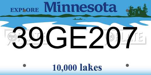 39GE207 Minnesota License Plate