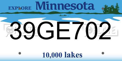 39GE702 Minnesota License Plate