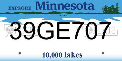39GE707 Minnesota License Plate