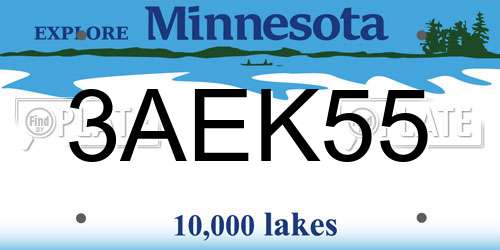 3AEK55 Minnesota License Plate