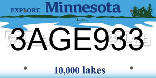 3AGE933 Minnesota License Plate