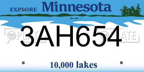 3AH654 Minnesota License Plate