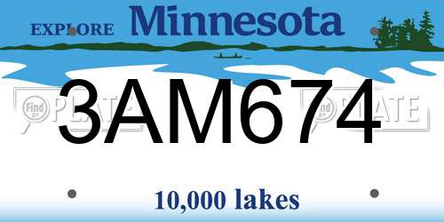 3AM674 Minnesota License Plate