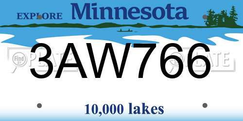 3AW766 Minnesota License Plate