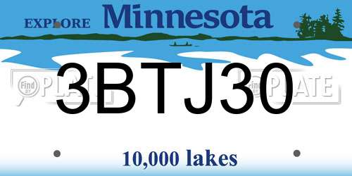 3BTJ30 Minnesota License Plate