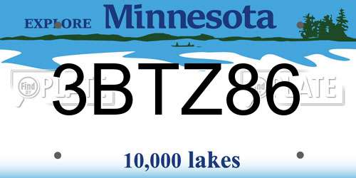 3BTZ86 Minnesota License Plate