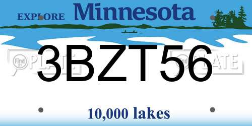 3BZT56 Minnesota License Plate