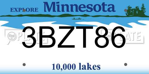 3BZT86 Minnesota License Plate