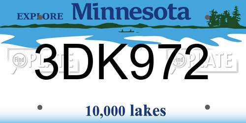 3DK972 Minnesota License Plate