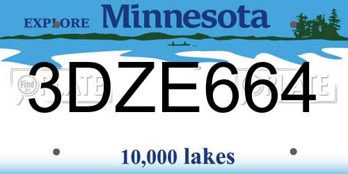 3DZE664 Minnesota License Plate