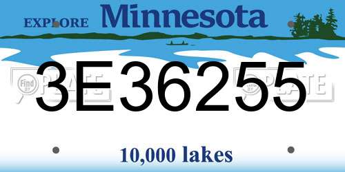 3E36255 Minnesota License Plate