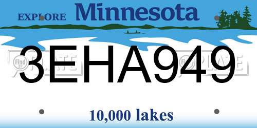 3EHA949 Minnesota License Plate