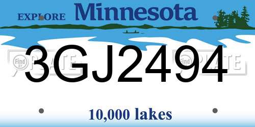 3GJ2494 Minnesota License Plate