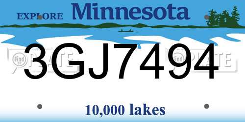 3GJ7494 Minnesota License Plate