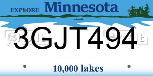 3GJT494 Minnesota License Plate