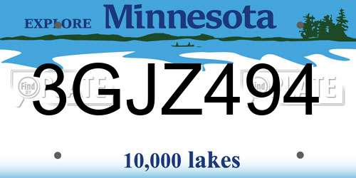 3GJZ494 Minnesota License Plate