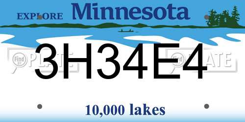 3H34E4 Minnesota License Plate