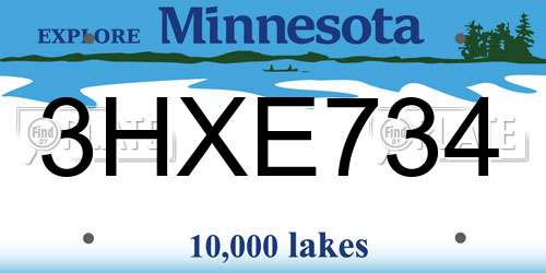 3HXE734 Minnesota License Plate