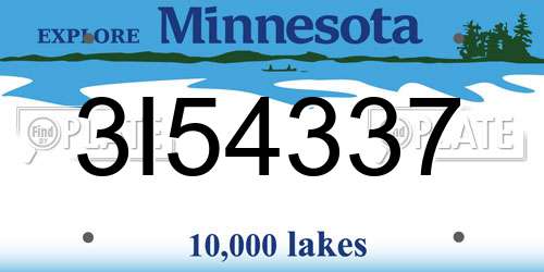3I54337 Minnesota License Plate