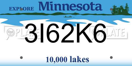 3I62K6 Minnesota License Plate