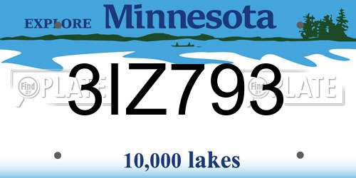 3IZ793 Minnesota License Plate