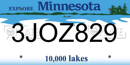 3JOZ829 Minnesota License Plate