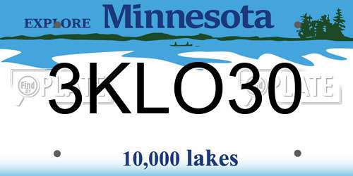 3KLO30 Minnesota License Plate