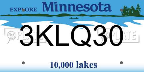 3KLQ30 Minnesota License Plate