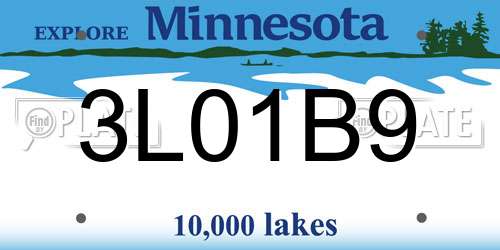 3L01B9 Minnesota License Plate