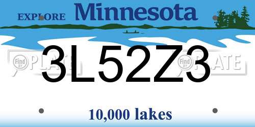 3L52Z3 Minnesota License Plate