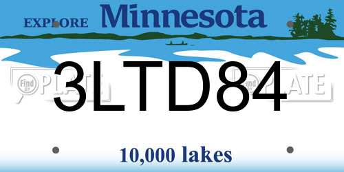 3LTD84 Minnesota License Plate