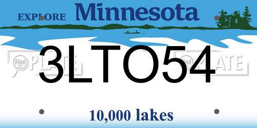 3LTO54 Minnesota License Plate