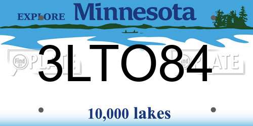 3LTO84 Minnesota License Plate